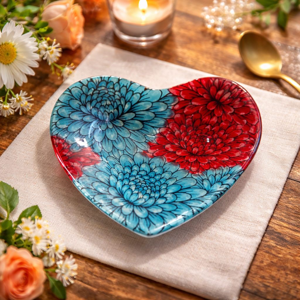 👉 Corazones de vidrio pintado a mano con flores – decoración artesanal para el hogar