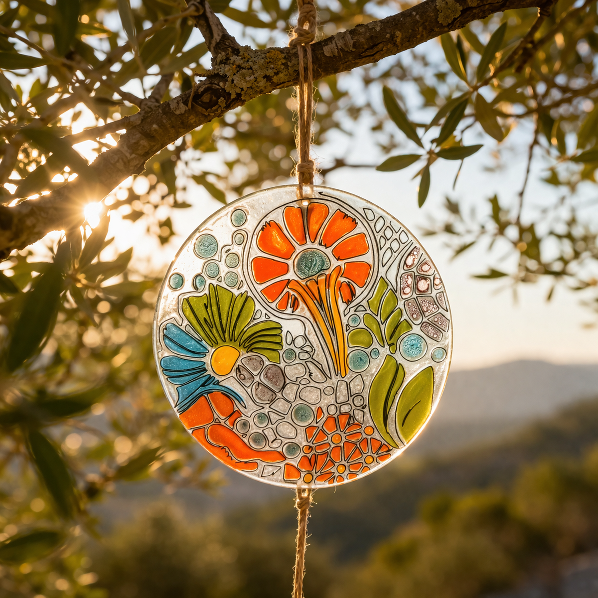 Atrapasol de vidrio estilo mosaico Gaudí – decoración luminosa artesanal para ventana o regalo especial