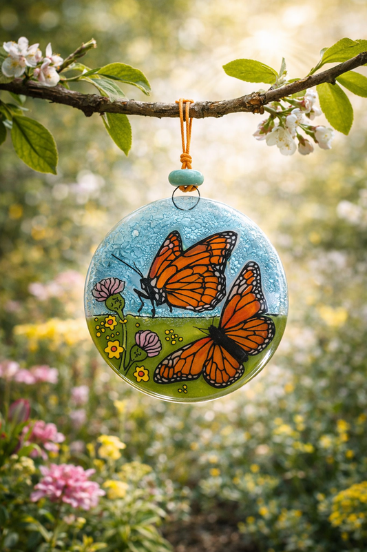 Atrapasol de vidrio pintado a mano · Colección Naturaleza Viva