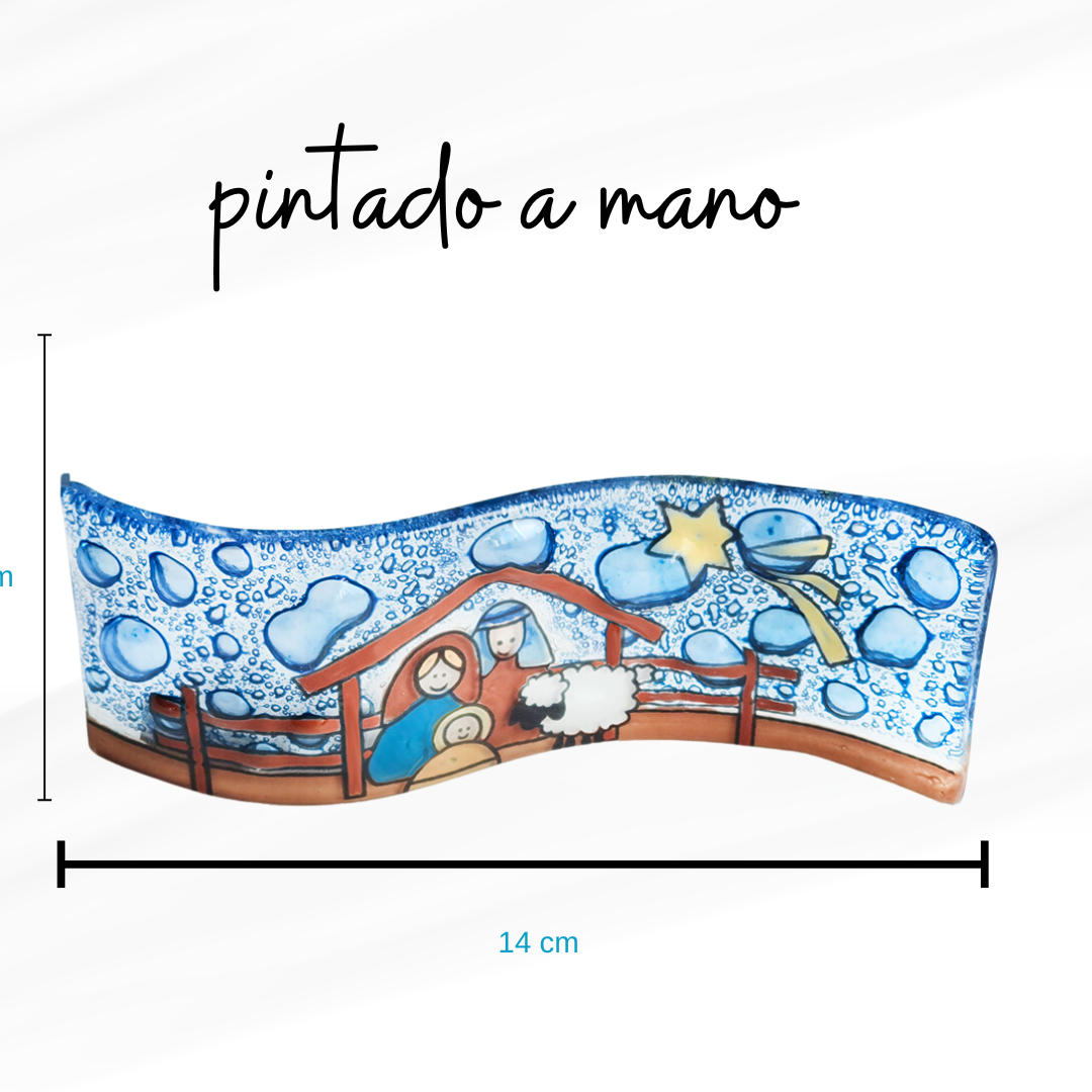 Belén de Navidad pintado a mano en cristal.