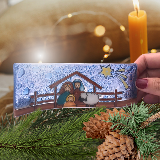 Escena navideña en cristal pintado a mano