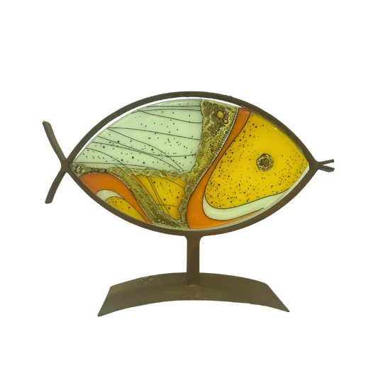 Pez de cristal amarillo decorativo