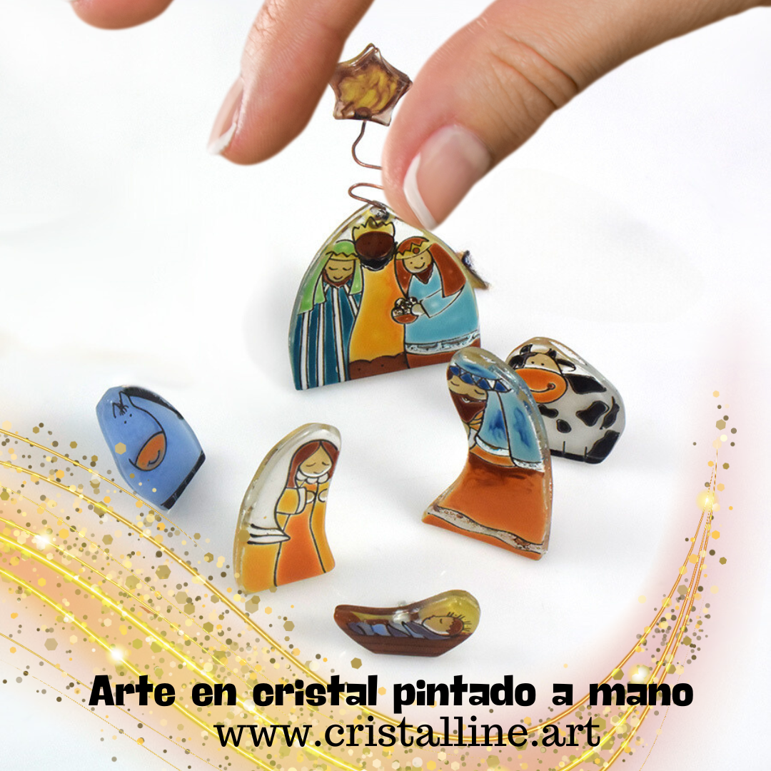 Figuritas de Belén de cristal sostenibles, pintadas a mano