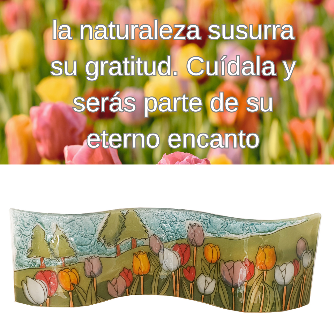 Campo de tulipanes en cristal pintado a mano