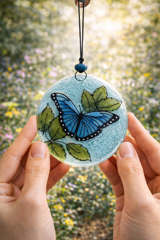 Atrapasol de vidrio pintado a mano · Colección Naturaleza Viva