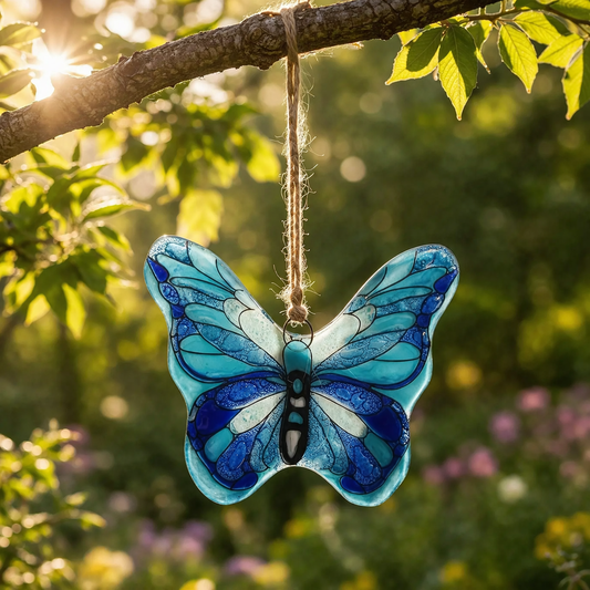 Atrapasol de vidrio con mariposa pintado a mano – decoración luminosa para ventana o regalo especial