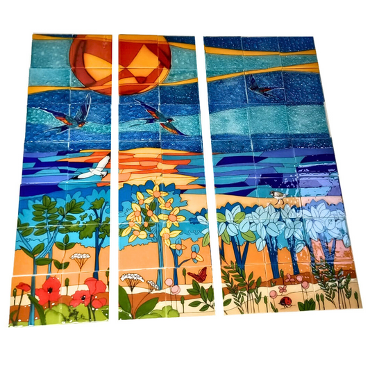 3 paneles flores pintados a mano