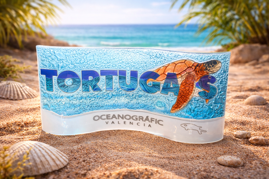 Escultura de vidrio con tortugas marinas – decoración luminosa artesanal para el hogar