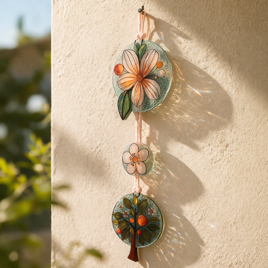 Atrapasol de vidrio pintado a mano árbol de naranjo – decoración colgante artesanal