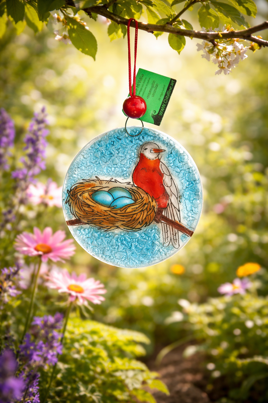 Atrapasol de vidrio pintado a mano con pájaros – decoración luminosa para ventana o regalo especial