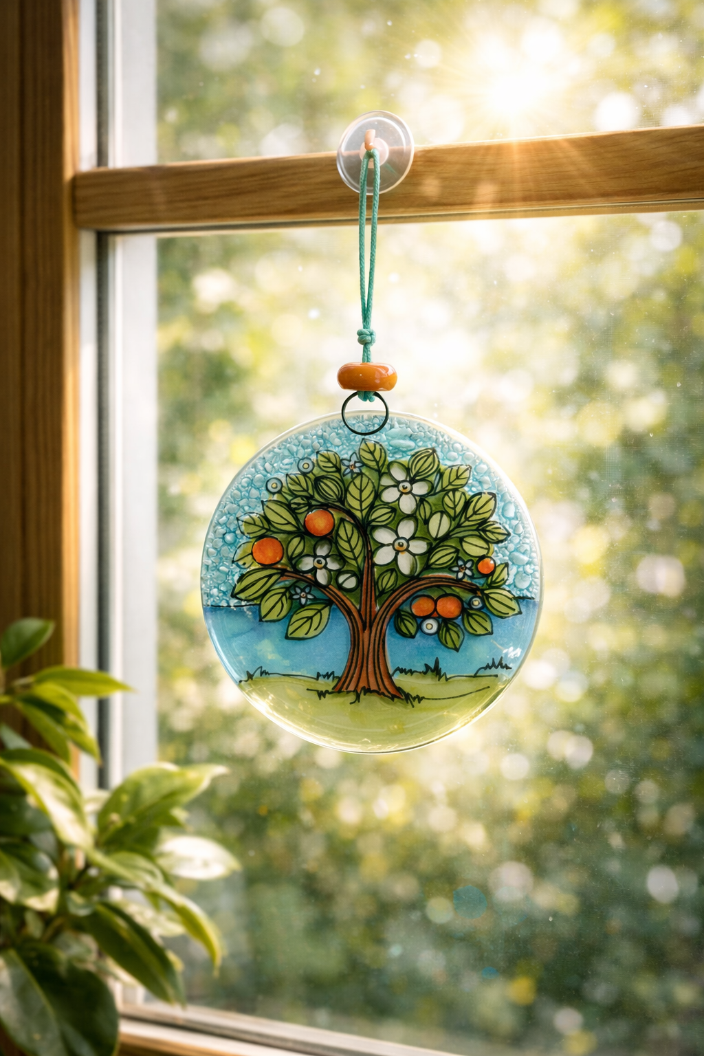 Atrapasol de vidrio pintado a mano · Colección Naturaleza Viva