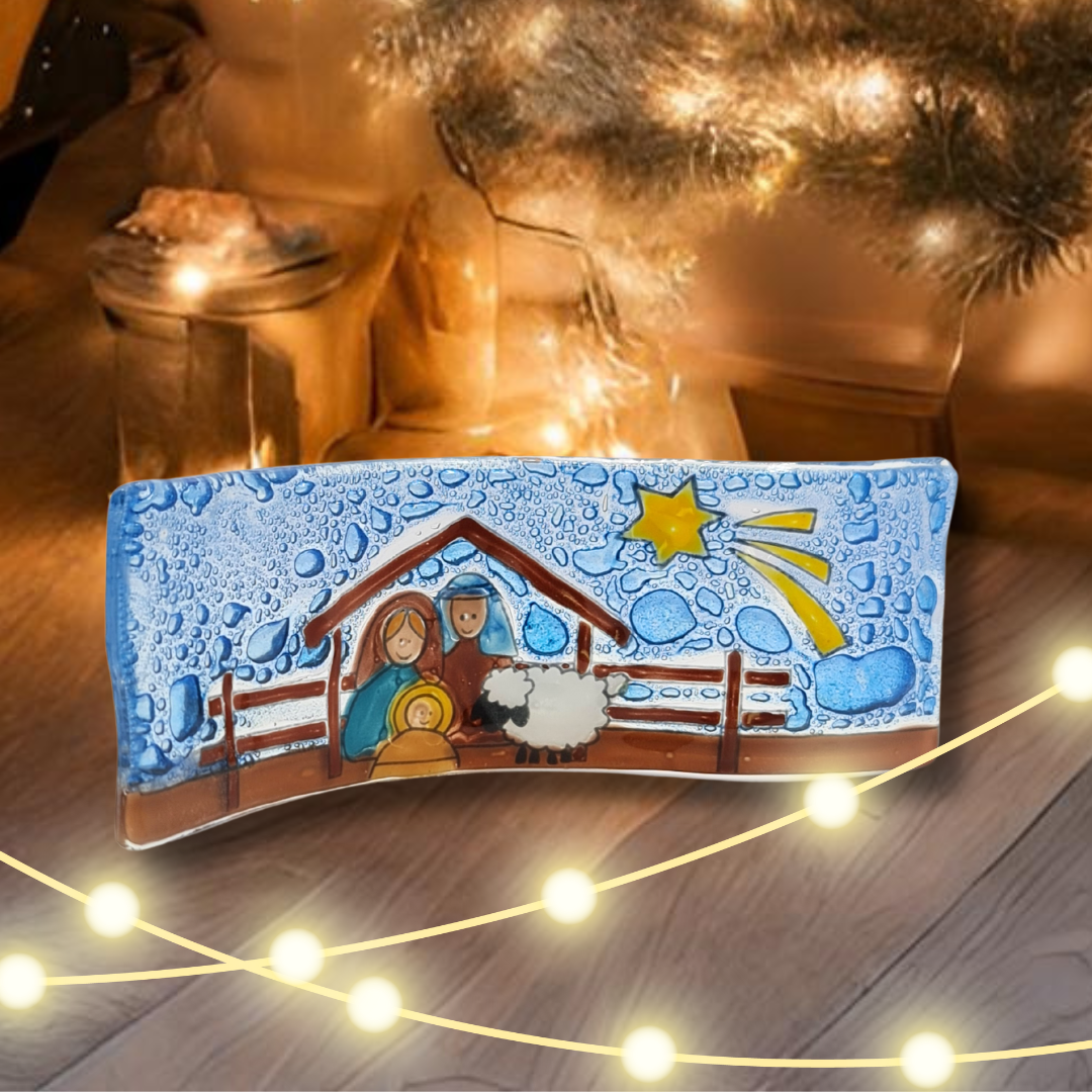 Belén navideño en cristal pintado a mano
