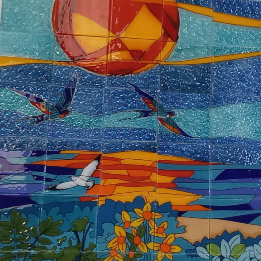 "Reflejos de la Naturaleza" Mural de mosaicos en Vitrofusión Pintado a Mano