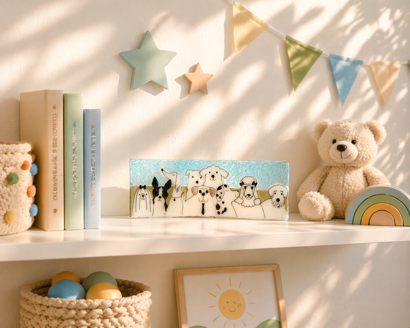Escultura de vidrio con perros – decoración artesanal con luz para hogar