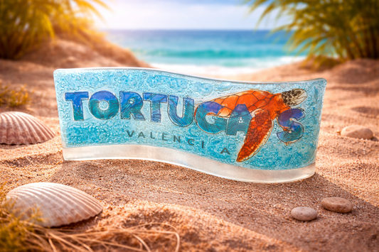 Ola de vidrio con tortugas marinas Valencia – decoración artesanal pintada a mano