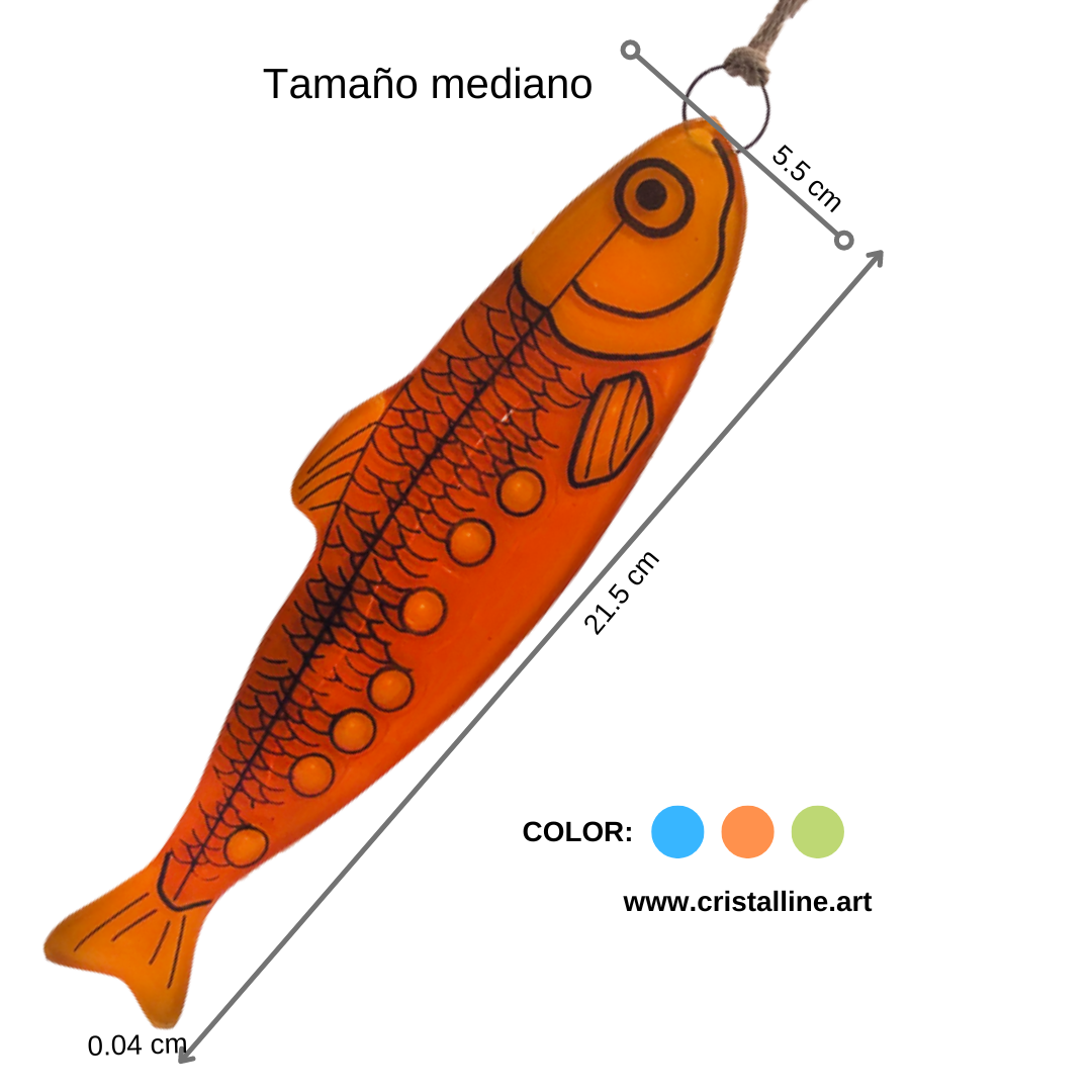 Medidas de sardina roja de cristal.
